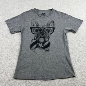 Univibe Mens French Bulldog Graphic Tee Heather Gray Glasses Bowtie Small‎